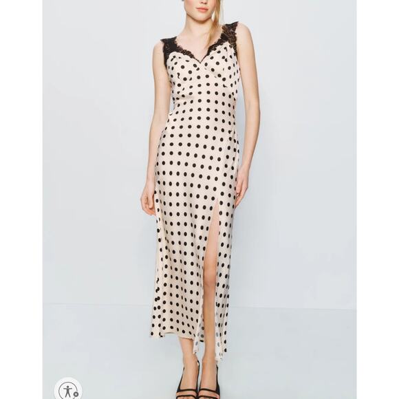 ASTR Black White Polka Dot Maxi Slip Dress LARGE Coquette Lace Slit Pinup $148 - Picture 1 of 12